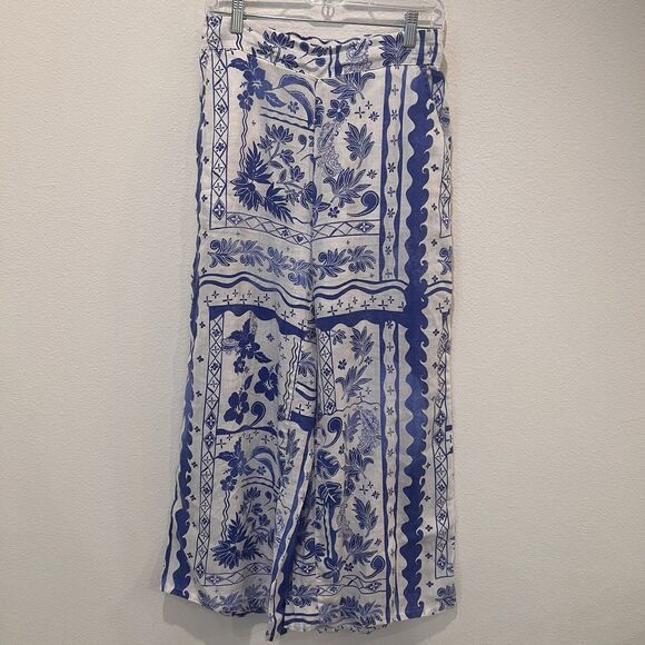 JOIE Pants - Joie Blue Tropical Print Linen Wide Leg Pants Sz M Resort Wear Beach Vacation